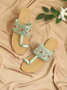 PANAHI Women Blue Embellished Ethnic One Toe Flats