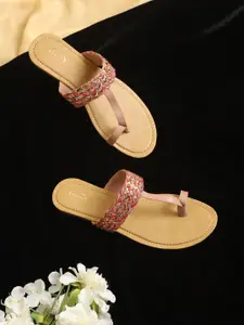 PANAHI Women Mauve Embellished Ethnic One Toe Flats
