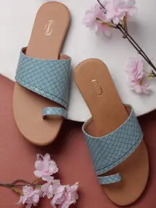 PANAHI Women Teal Textured One Toe Flats