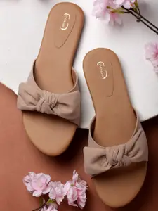 PANAHI Women Tan Open Toe Flats with Bows