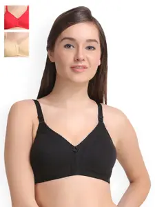 Leading Lady Pack of 3 Full Coverage T-shirt Bras LLCONCENT-3-BLK-SKN-RD