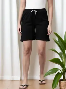 Kryptic Women Black Lounge Pure Cotton Shorts