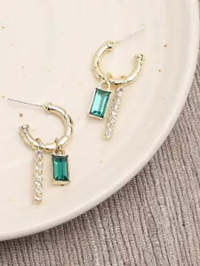 SOHI Green Gold-Plated Contemporary Half Hoop Earrings