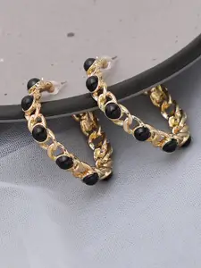 SOHI Black & Gold-Plated Contemporary Half Hoop Earrings