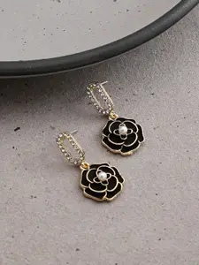 SOHI Black & Gold-Plated Contemporary Drop Earrings
