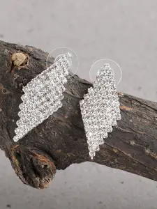 SOHI White & Silver-Plated Contemporary Drop Earrings