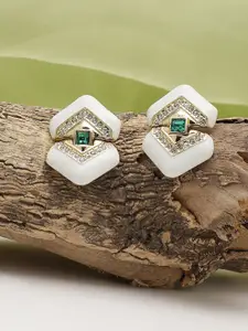 SOHI White & Green Gold-Plated Contemporary Studs Earrings