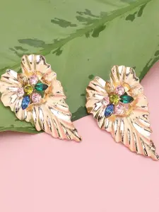 SOHI Green & Gold-Plated Leaf Shaped Drop Earrings