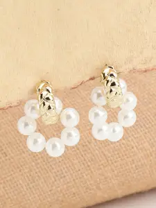 SOHI Women Gold-Toned & White Contemporary Studs Earrings