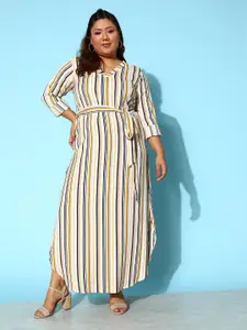 Berrylush Curve Plus Size Multicoloured Striped Crepe Maxi Dress