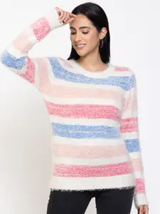 Species Women Blue & Pink Cable Knit Striped Pullover