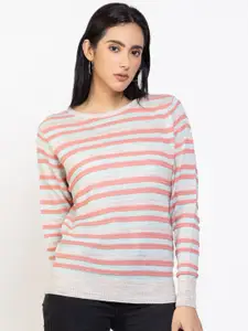 Species Women Coral & Blue Striped Pullover