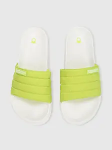 United Colors of Benetton Men White & Green Solid Sliders