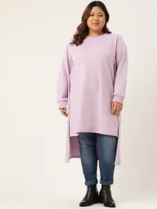 theRebelinme Plus Size Women Lavender Solid Longline Sweatshirt