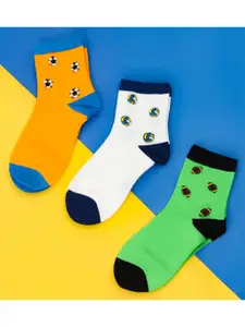 Yellow Bee Boys Pack Of 3 Patterned Cotton Above Ankle-Length Socks