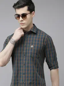 U.S. Polo Assn. U S Polo Assn Men Olive Green And Blue Tailored Fit Checked Pure Cotton Casual Shirt