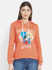 METTLE Women Orange Printed Hooded Fleece Sweatshirt