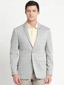 Turtle Men Grey Self-Design Regular-Fit Single-Breasted Blazer