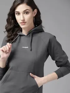 Roadster Women Charcoal Printed Hooded Sweatshirt