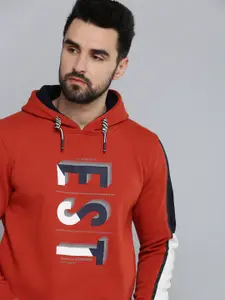 SHOWOFF Men Rust Printed Hooded Cotton Sweatshirt