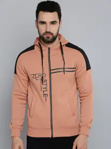 SHOWOFF Men Orange Printed Hooded Sweatshirt