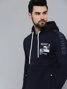 SHOWOFF Men Navy Blue Hooded Cotton Sweatshirt