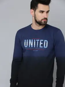 SHOWOFF Men Navy Blue & Black Colourblocked Cotton Sweatshirt