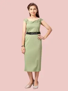 Aarika Olive Green Bodycon Midi Cotton Dress