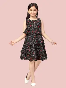 Aarika Black Floral A-Line Dress