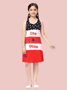 Aarika Aarika Girls Red & White Colourblocked Colourblocked Cotton A-Line Dress