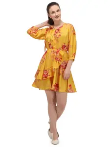 MESMORA FASHION Yellow Floral Fit & Flare Dress