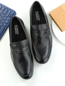 Alberto Torresi Men Black Solid Leather Formal Slip On Shoes
