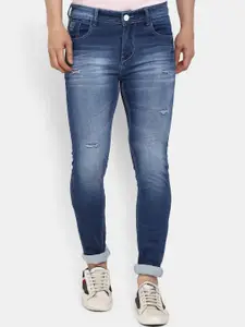 V-Mart Men Blue Classic Slim Fit Mildly Distressed Heavy Fade Cuffed Hem Cotton Jeans