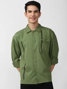 FOREVER 21 Men Green Cotton Casual Shirt