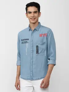 FOREVER 21 Men Blue Faded Casual Shirt