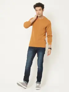 Crimsoune Club Men Orange Solid Round Neck Pure Cotton Pullover