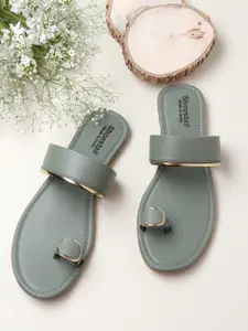 Shoestail Women Green One Toe Flats