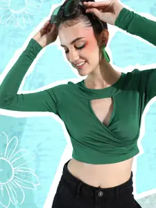 The Roadster Lifestyle Co. Lush Green Preppy College cool-Wrap it up Crop Top