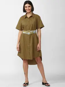 FOREVER 21 Green Solid Pure Cotton Shirt Dress