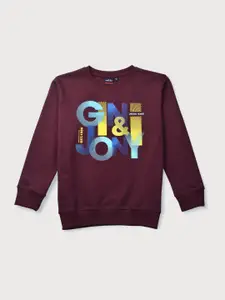 Gini and Jony Boys Maroon Printed Cotton Sweatshirt