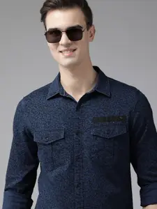 SPYKAR Men Pure Cotton Slim Fit Micro Ditsy Floral Printed Casual Shirt