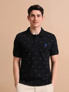 U.S. Polo Assn. Men Flag Print Polo Collar Cotton T-shirt