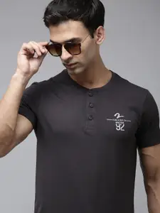 SPYKAR Varsity Placement Print Henley Neck Slim Fit T-shirt