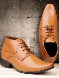KRAASA Men Tan-Brown Solid Mid Top Formal Derbys