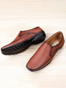 KRAASA Men Tan Brown Solid Leather Formal Slip On Shoes