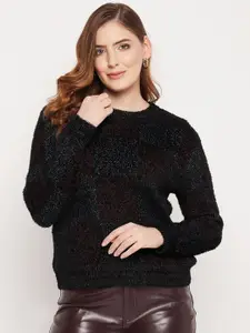 Madame Women Black & Brown Self Design Woolen Pullover