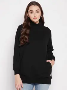 Madame Madame Women Black Solid Longline Sweatshirt