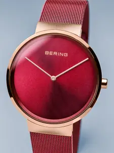 BERING Men Red Dial & Red Stainless Steel Bracelet Style Straps Analogue Watch 14539-363