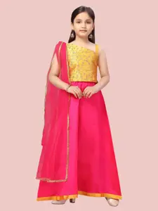 Aarika Girls Yellow & Pink Embroidered Lehenga Choli With Dupatta