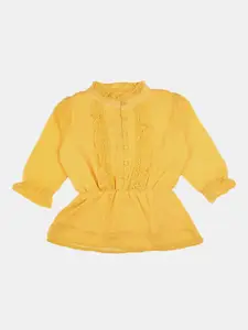 V-Mart Mustard Yellow Pure Cotton Cinched Waist Top